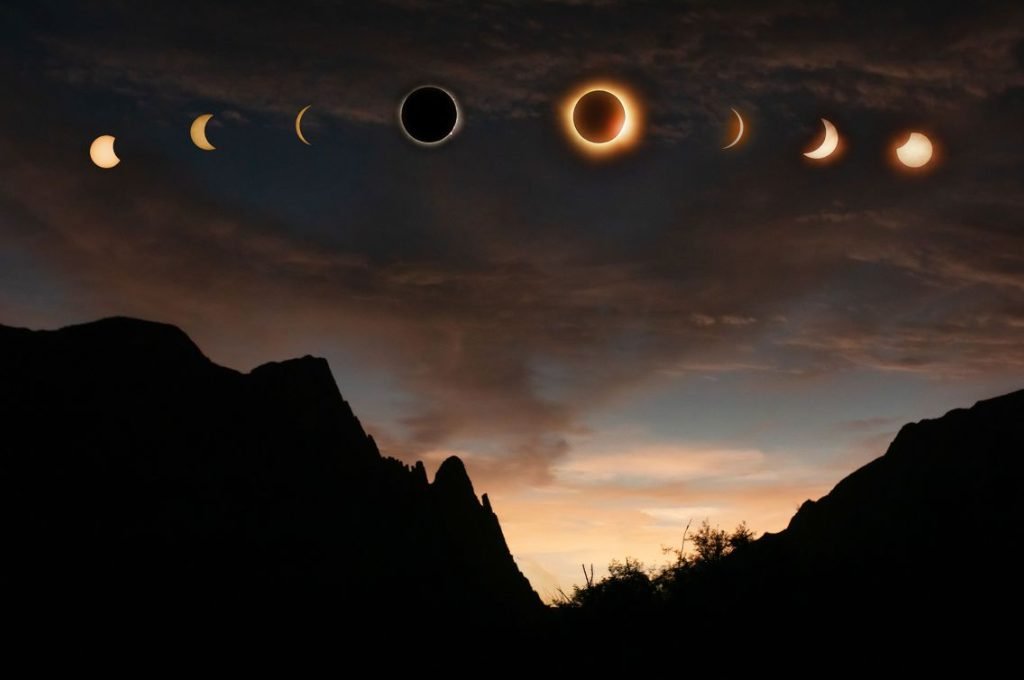 Éclipse solaire totale : le soleil grignoté par la lune pendant la phase partielle